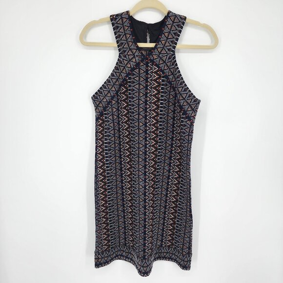 BCBGMaxazria Bodycon Dress S Aztec Print Knit Sleeveless Halter Mini - Picture 1 of 5